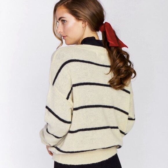 Wildfox cream black stripe alpaca soft knit oversized boxy Whiskey sweater - Picture 2 of 7